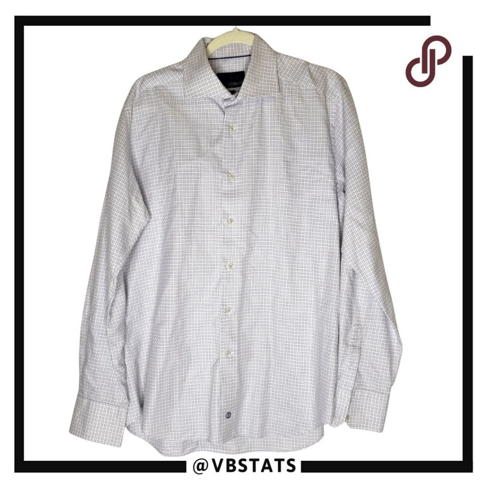 David Donahue Men's Trim‎ Fit Grid Check Long Sleeve Dress Shirt White 17 36/37